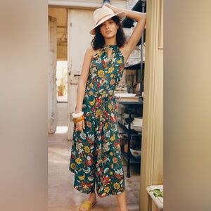 Anthropologie GENEVA Floral Halter Jumpsuit Wide Leg Size 1X